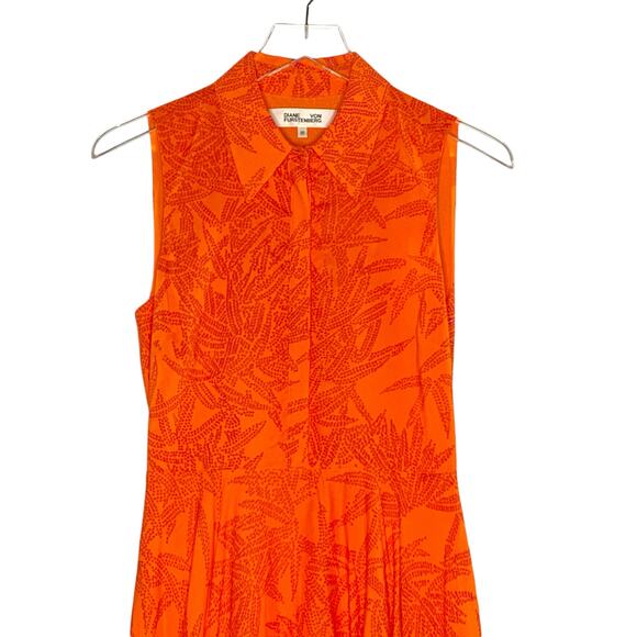 Diane von Furstenberg XS Orange Silk Midi Fit Flare Print Dress Sleeveless *flaw - Picture 5 of 10
